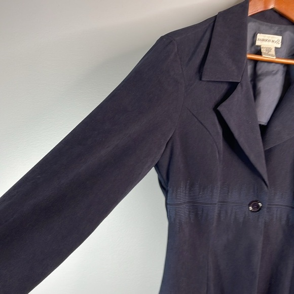 VINTAGE Y2K Fashion Bug Long Line Blazer Jacket Navy Blue Microfibre Size 12 - Picture 4 of 10